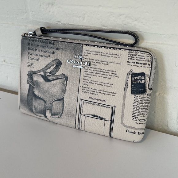 Coach Handbags - NWT Coach Large Corner Zip Newspaper Print Wristlet